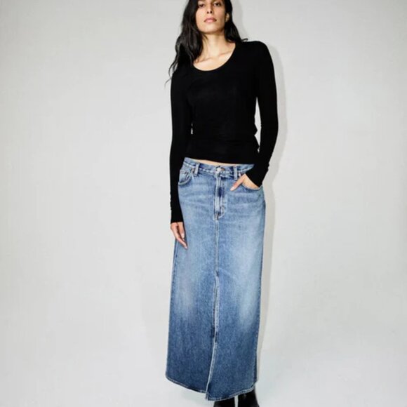 AGOLDE Leif Denim Maxi Slung Skirt in Swing 30 - Picture 3 of 16